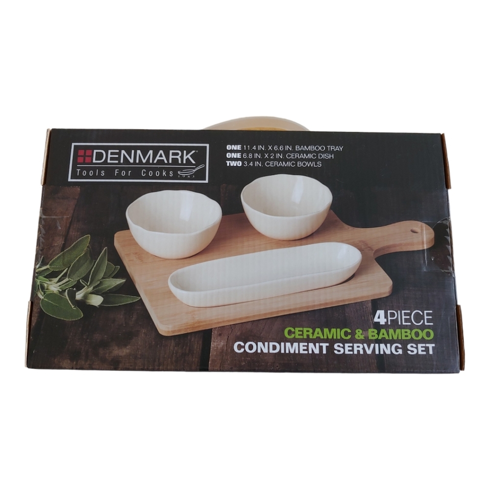 Denmark 4-piece ceramic and bamboo serving set